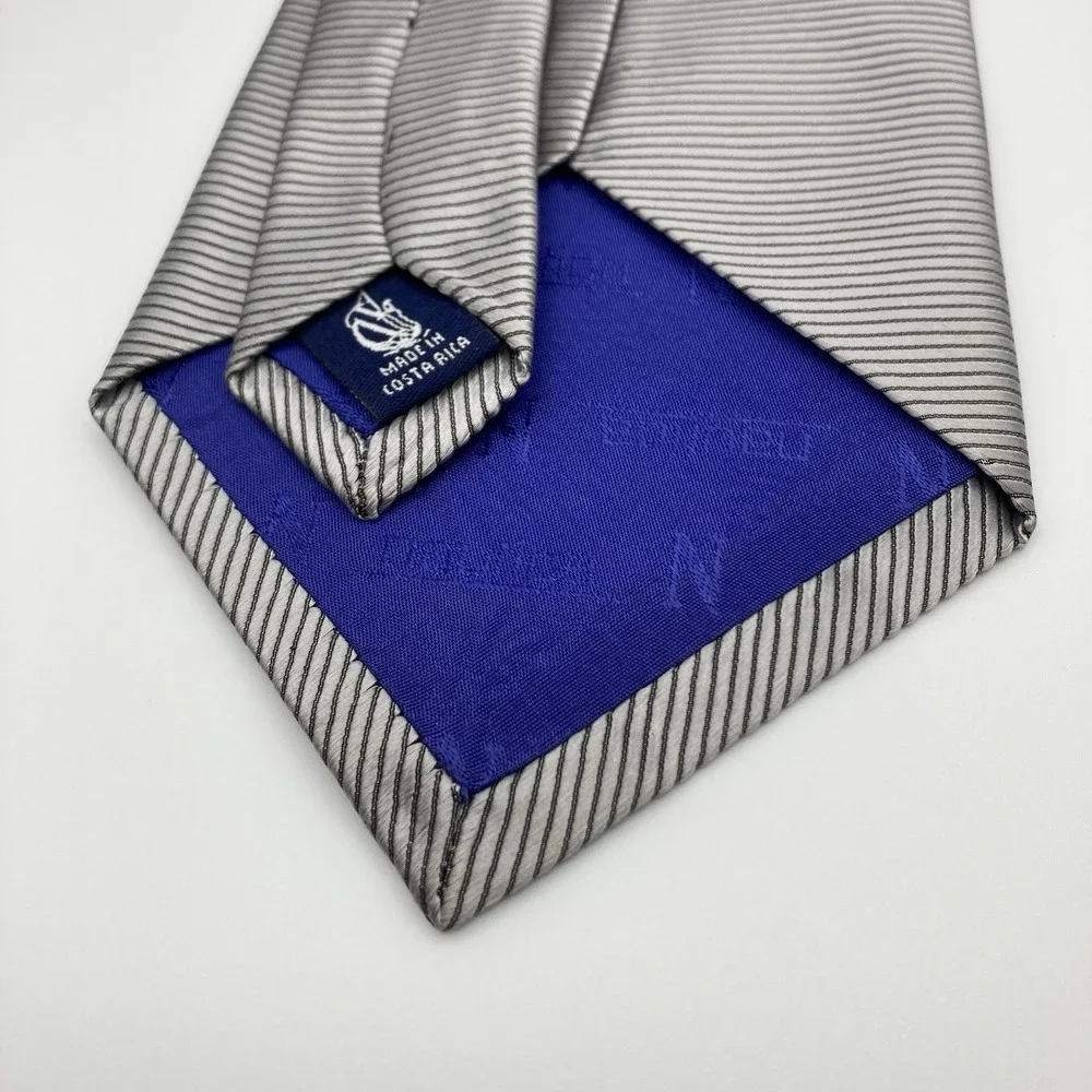 NAUTICA Tie MENS 100% Silk‎ Necktie Silver Black Striped